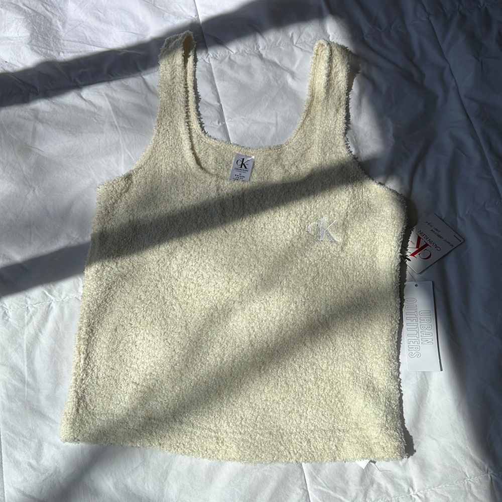 Calvin Klein cream teddy plush tank top NWT